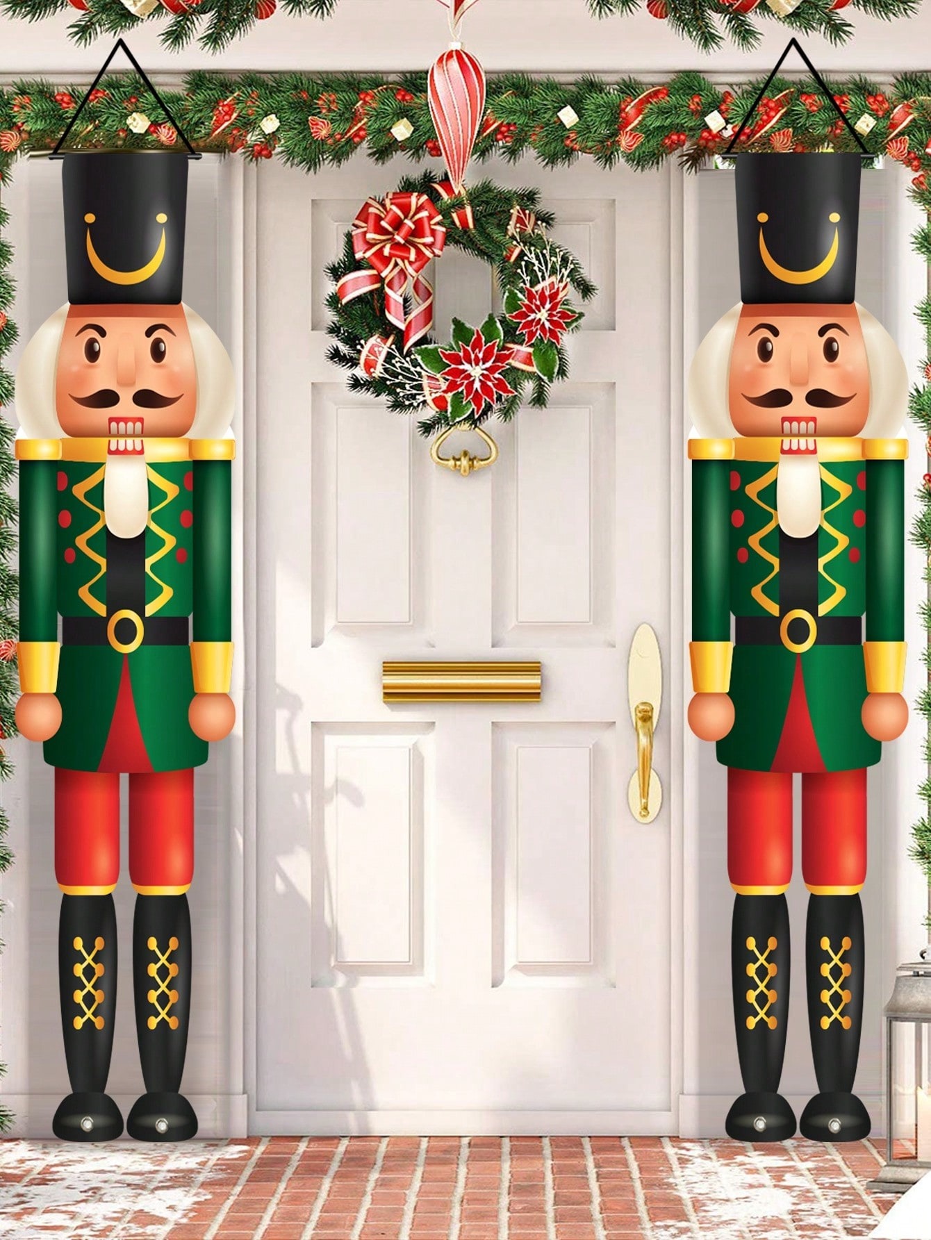 Nutcracker Figurine - Kerstveranda-banners met notenkraker-soldaatfiguurprint voor Kerstmis, Nieuwjaar,